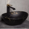 Lavabo da appoggio Kerra KR-707 marmo nero e oro