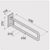 Main courante inclinable Ergoplus, longueur 60 cm, en acier inoxydable résistant aux acides, finition de surface : satinée