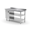 Mesa de catering de acero inoxidable con 2 estantes y mueble 140x60x85 Polgast 126146/2