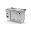 Mesa de catering de acero inoxidable con mueble + 3 Cajones 140x60x85 Polgast 138146