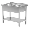 Mesa de catering em aço inox com prateleira + 2 Pias 100x60x85 Polgast 222106