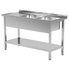 Mesa de catering em aço inox com prateleira + 2 Pias 110x60x85 Polgast 222116