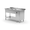 Mesa de catering em aço inox com prateleira + 2 Pias + armário 200x60x85 Polgast 226206