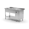 Mesa de catering em aço inox com prateleira + pia + armário 190x60x85 Polgast 216196