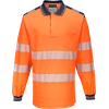 PORTWEST PW3 Hi-Vis polo shirt L / S Size: XL, Color: fluorescent orange / dark blue