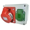 Pre-wired box equipped with 1 5 poly socket 3P+N+E 32A 400V and 1 schuko socket 16A 230V IP44 150x110mm