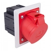 Red board slanted socket 32A 5P with flush-mounted box and frame