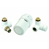 Set links (twee kranen + kop) Danfoss X-tra Collection voor badkamer- en sierradiatoren, wit