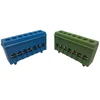 Set of terminal block clamps bars for grounding and neutral blue and green on rail 7 max holes 16mm² 63A isolated