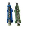 Set of terminal block clamps, bars for grounding and neutral, blue and green on the rail 11 max holes 16mm2 63A