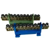 Set of terminal block clamps, bars for grounding and neutral, blue and green on the rail 11 max holes 16mm2 63A