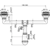 Siphon for double sink with connection, stainless steel strainers DN115 and with connection