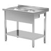 Stainless Steel Catering Table With 2 Small Sinks And Shelf 80x60x85 Polgast 222086-Mk