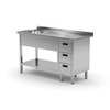 Stainless steel table with a shelf + sink + 3 drawers 160x70x85 | Polgast