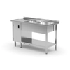 Stainless table with a shelf + 2 sinks + cabinet 180x70x85 | Polgast