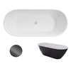 Szabadon álló fürdőkád Besco Moya Matt Black&White 160 + felülről tisztított click-clack grafit - Plusz 5% kedvezmény a BESCO5 kódra