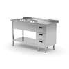 Table traiteur en inox avec 2 éviers + 3 Tiroirs + étagère 200x60x85 Polgast 225206-3