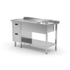 Table traiteur en inox avec étagère + évier + 2 Tiroirs 100x60x85 Polgast 215106