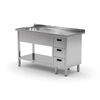 Table traiteur en inox avec étagère + évier + 3 Tiroirs 100x60x85 Polgast 215106-3