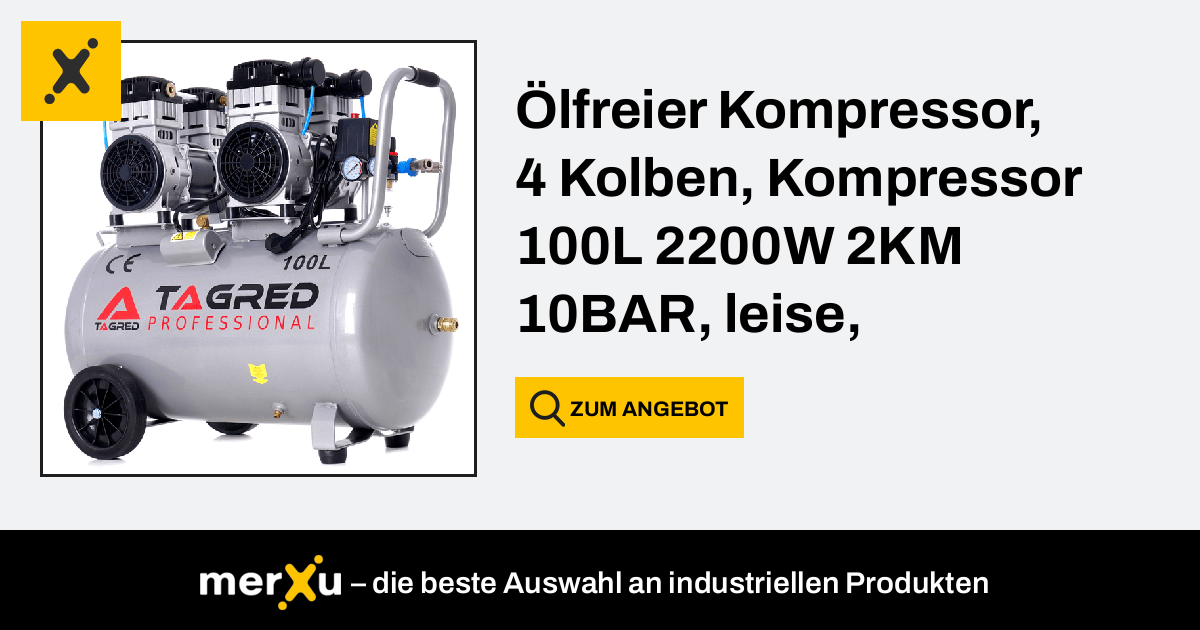 Ölfreier Kompressor, 4 Kolben, Kompressor 100L 2200W 2KM 10BAR, leise,  Abscheider (TA378) - merXu - Preise verhandeln! Großhandelskäufe!