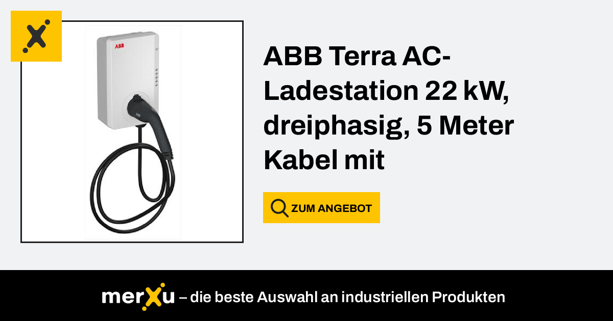 Abb Terra AC-Ladestation 22 kW, dreiphasig, 5 Meter Kabel mit Typ2