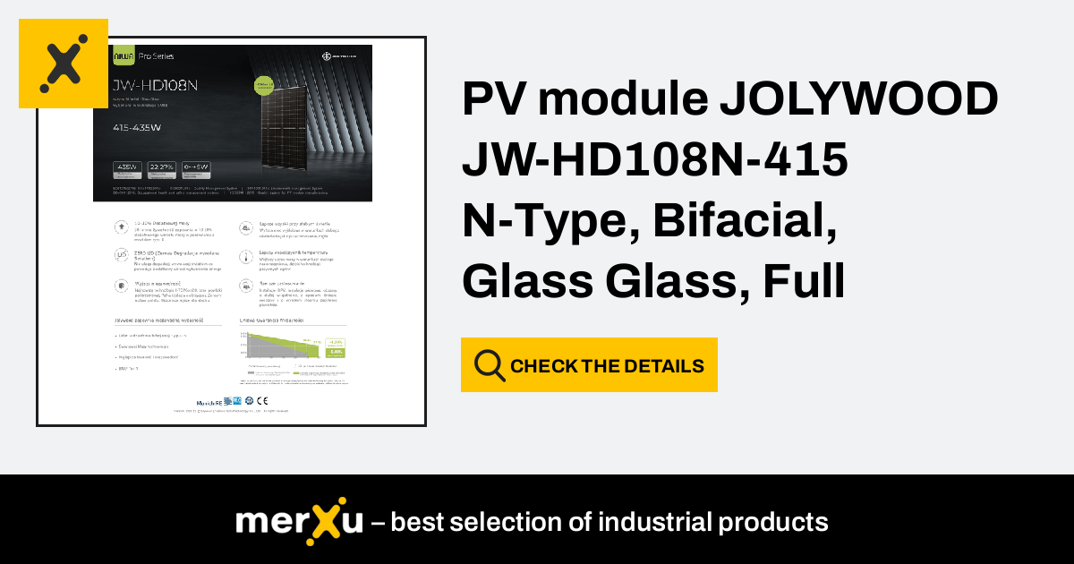 Jolywood PV Module JW-HD108N-415 N-Type, Bifacial, Glass Glass, Full ...