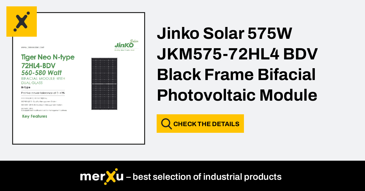 JinkoSolar Jinko Solar 575W JKM575-72HL4 BDV Black Frame Bifacial ...