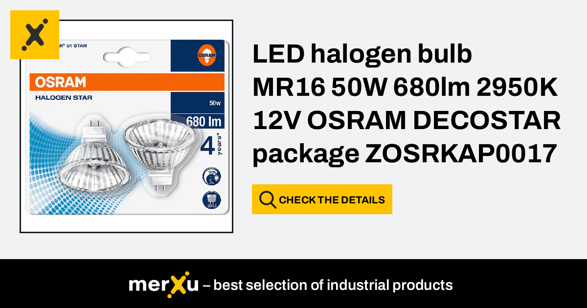 Osram LED halogen bulb MR16 50W 680lm 2950K 12V DECOSTAR package