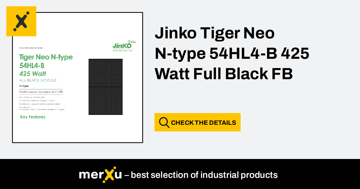 JinkoSolar Jinko Tiger Neo N-type 425 Watt Full Black FB (54HL4-B ...