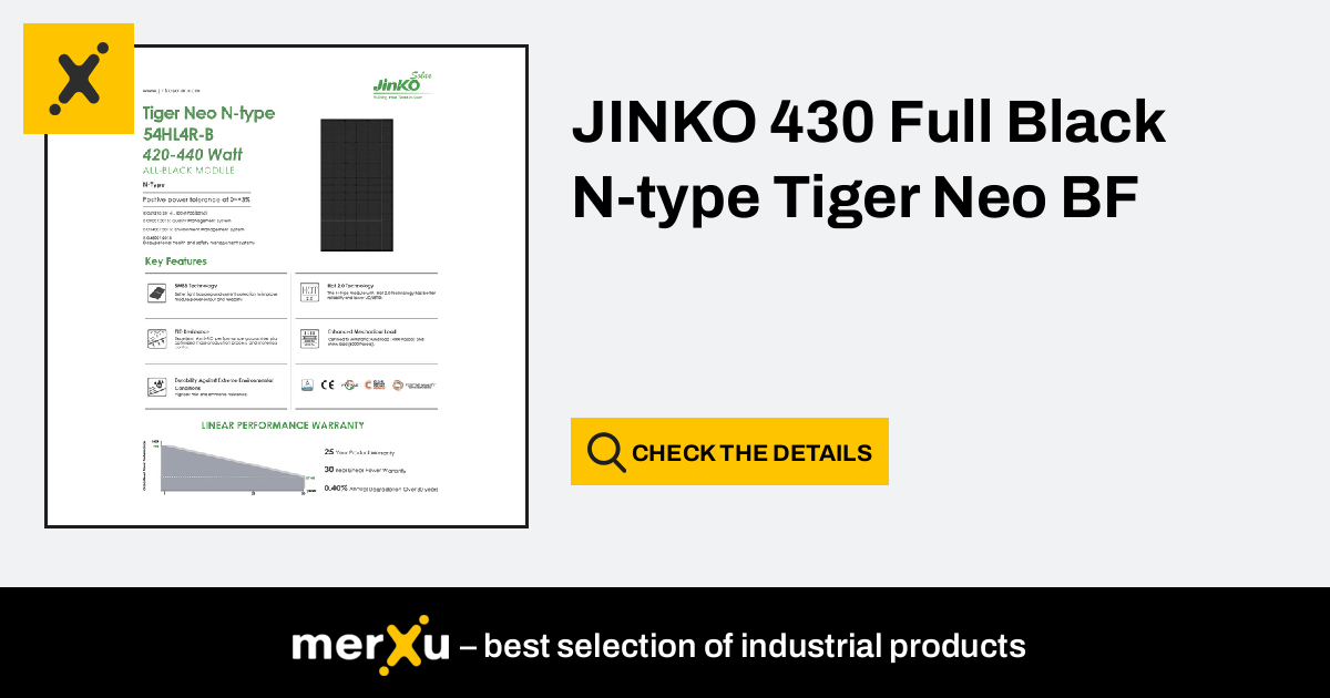 JinkoSolar JINKO Tiger Neo N-type 54HL4R-B 430W Full Black (JINKO 430 ...