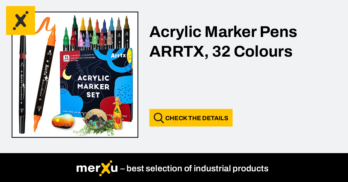 Arrtx 32 Colors Acrylic Marker, Brush Tip and Fine Tip (Dual Tip