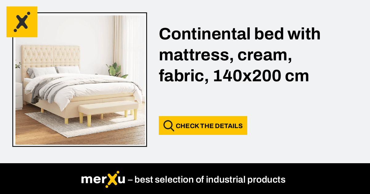 Vidaxl Continental bed with mattress, cream, fabric, 140x200 cm