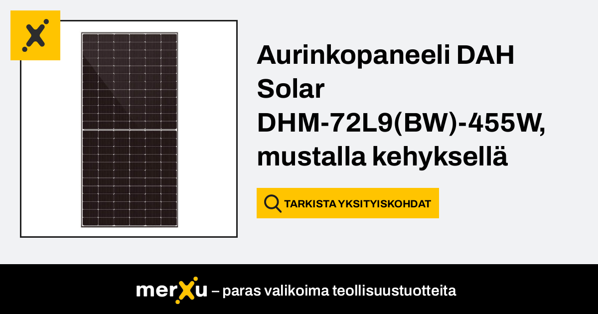 Dah Solar Aurinkopaneeli DHM 72L9 BW 455W mustalla kehyksellä merXu