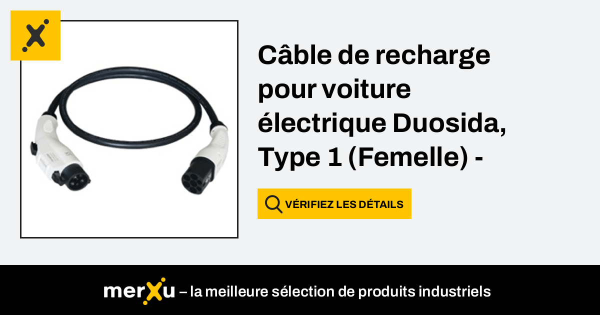 Duosida Câble de recharge pour voiture électrique , Type 1 (Femelle) - Type  2 (Mâle), 32A, 7.2kW, 1-fazė, 5m - merXu - Négociez les prix ! Achats en  gros !