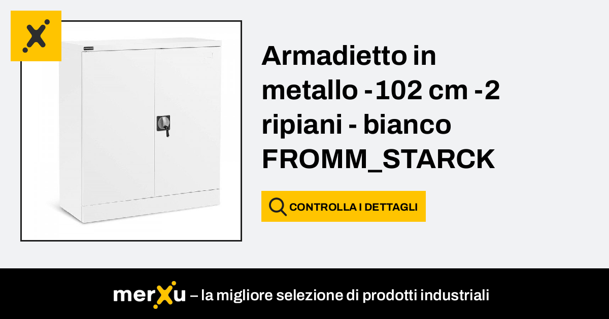 Armadietto in metallo per ufficio - Serratura a chiave - 102 cm - 2 ripiani  - Bianco