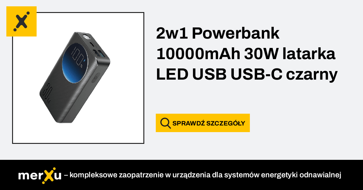 Joyroom 2w1 Powerbank 10000mAh 30W latarka LED USB USB-C czarny ...